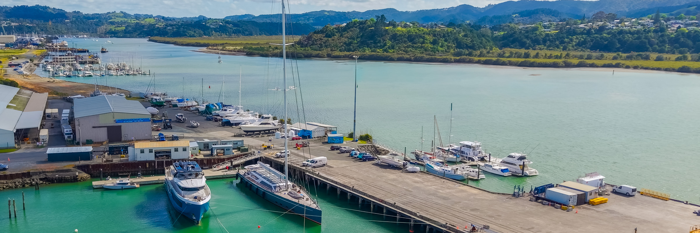 Aerial view of the Port Nikau Main Superyacht wharf