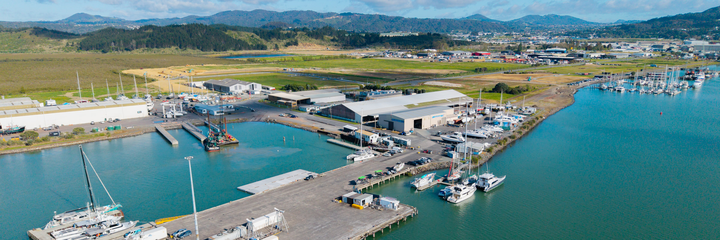 Aerial View of the Port Nikau Superyacht Facilities at the Main wharf